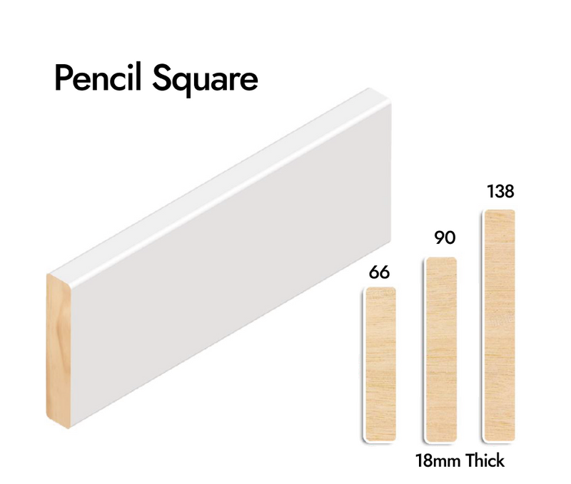 Pencil Square - Pine Skirting Boards 2700mm (S3S Primed & Finger Jointed)