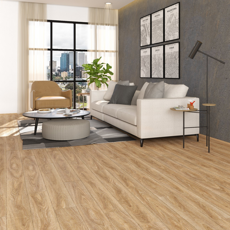 Honey Oak 126mm Wide - 12.3mm Embossed Laminate Flooring